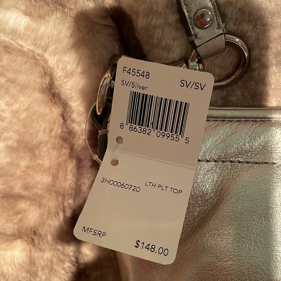 NWT Coach Silver Pleated Leather Top Handle Bag rv$148 f45548 - Picture 9 of 9